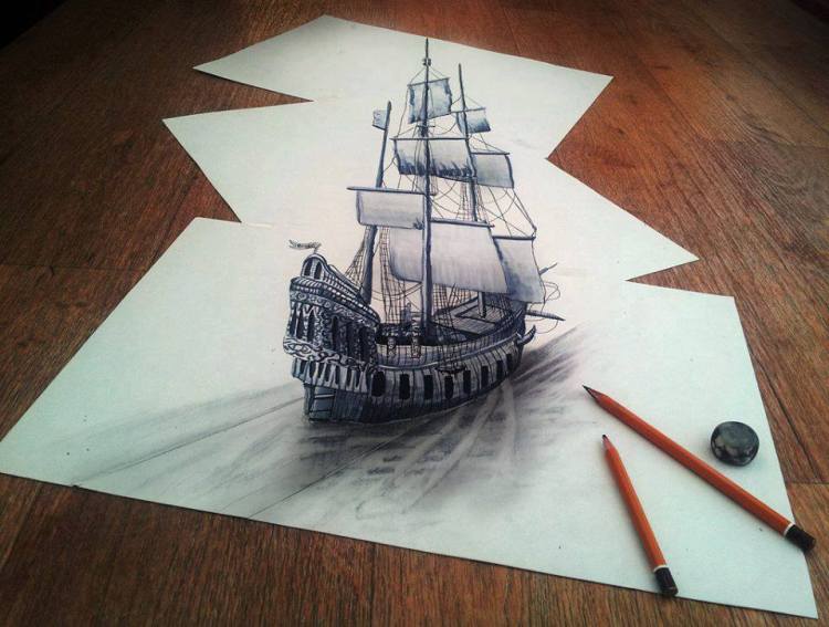 Epic boat pencil drawing